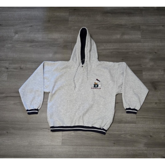 Disney Other - Vintage Disney Store Donald Duck  Gray Quarter Button Hoodie Large/XL